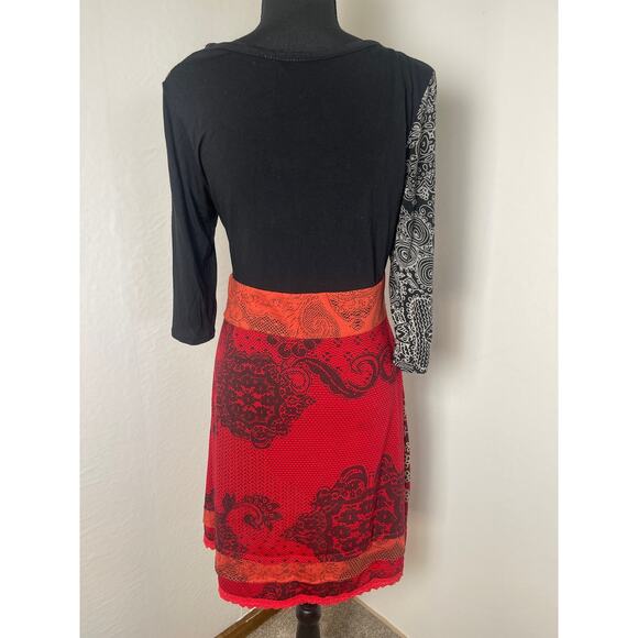 Papillon Women's Layer Lace Paisley Color Block Artzy Boho Hippie Short Dress M - Picture 2 of 9